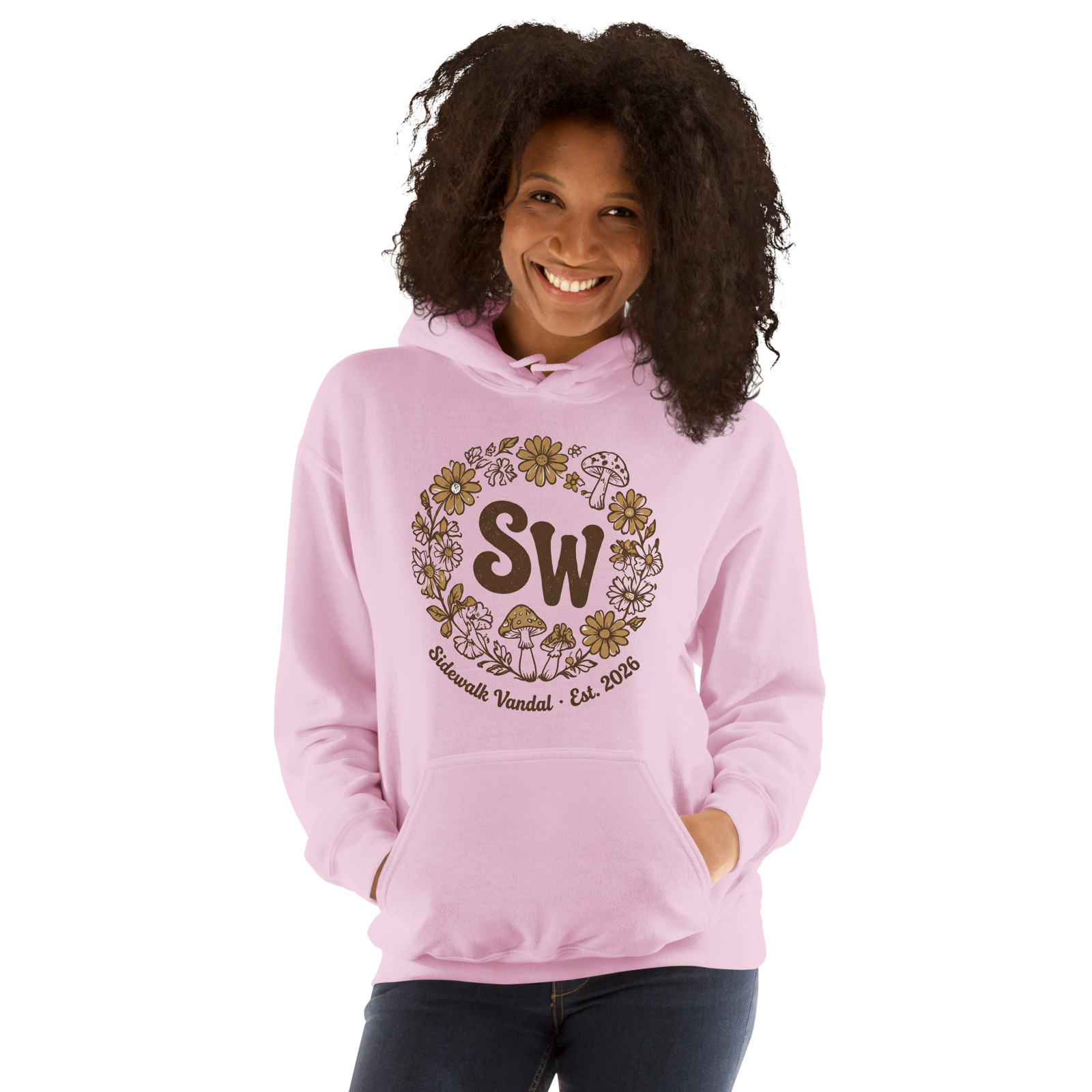 SideWalk Vandal Groovy Bloom Fitted Hoodie — Light Pink