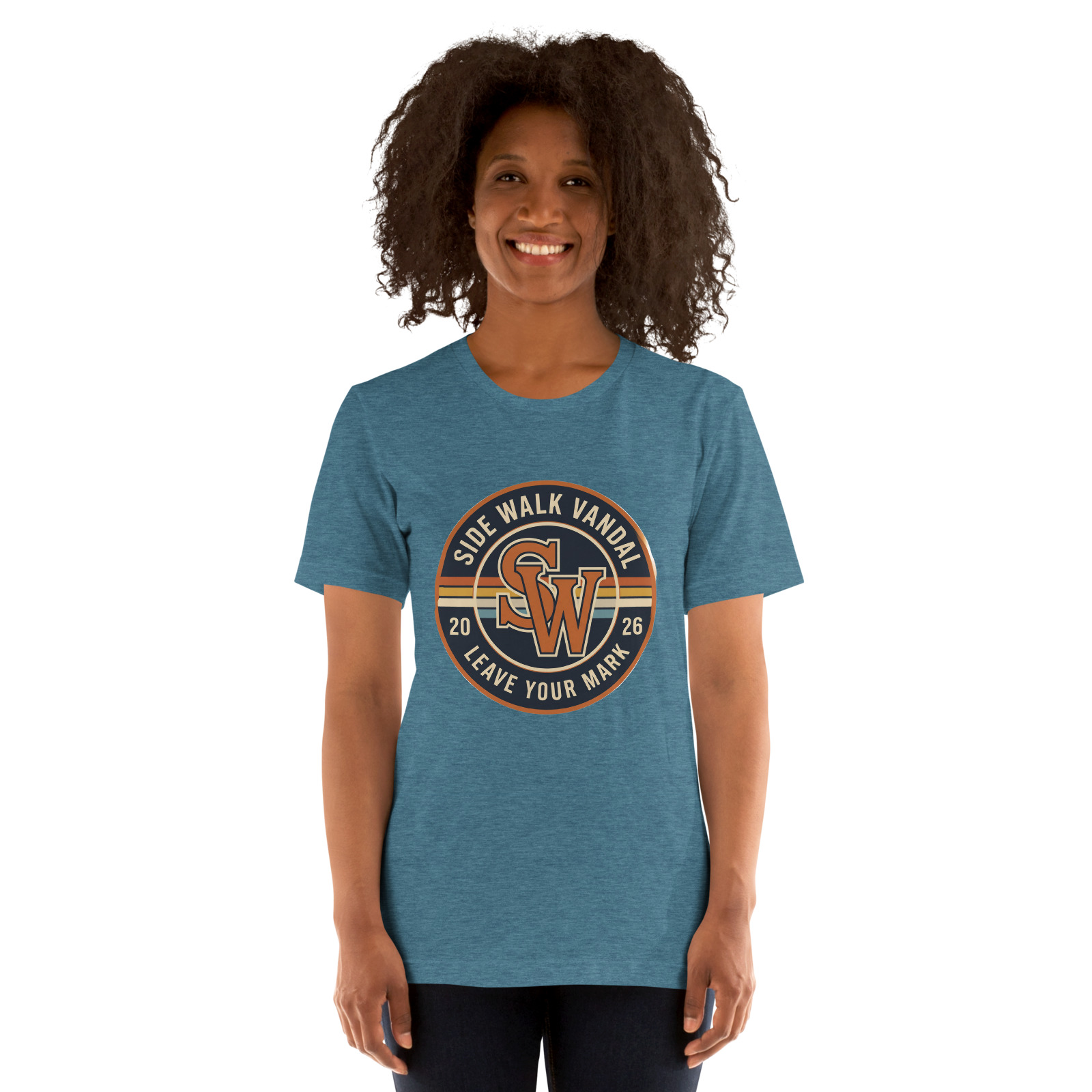 SW Monogram Badge Tee — Heather Deep Teal — Front view