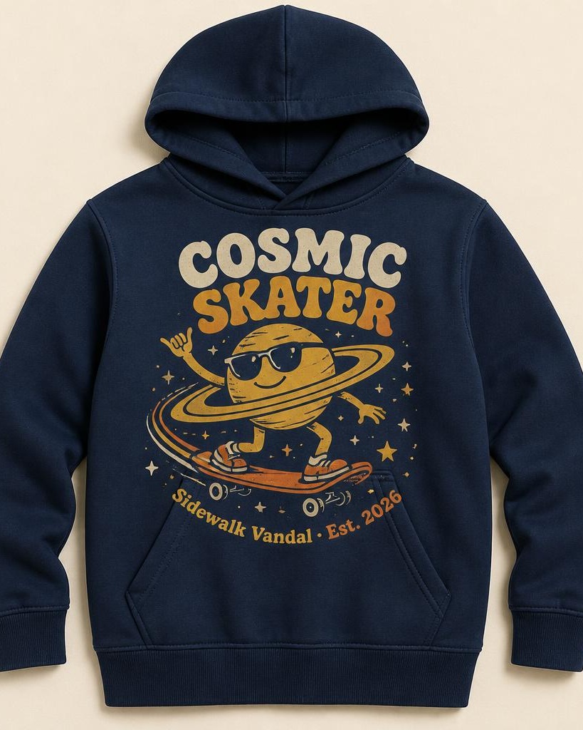 Cosmic Skater Kids Hoodie — Navy