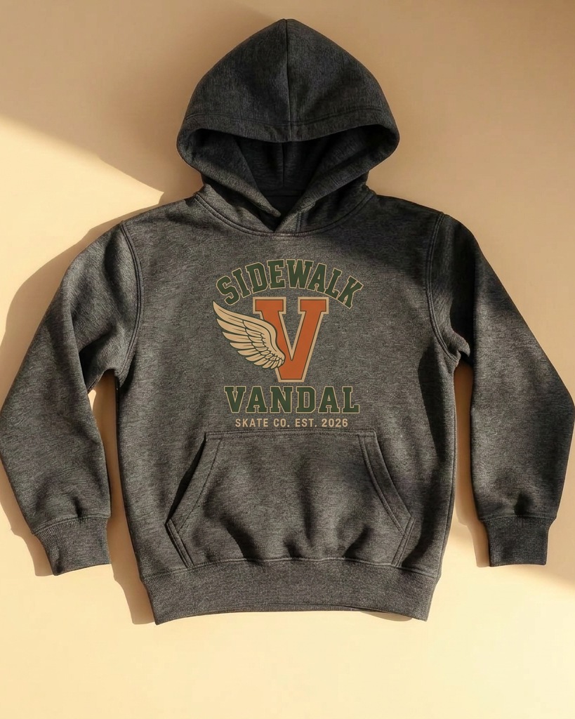 Varsity Wing V Kids Hoodie — Dark Heather