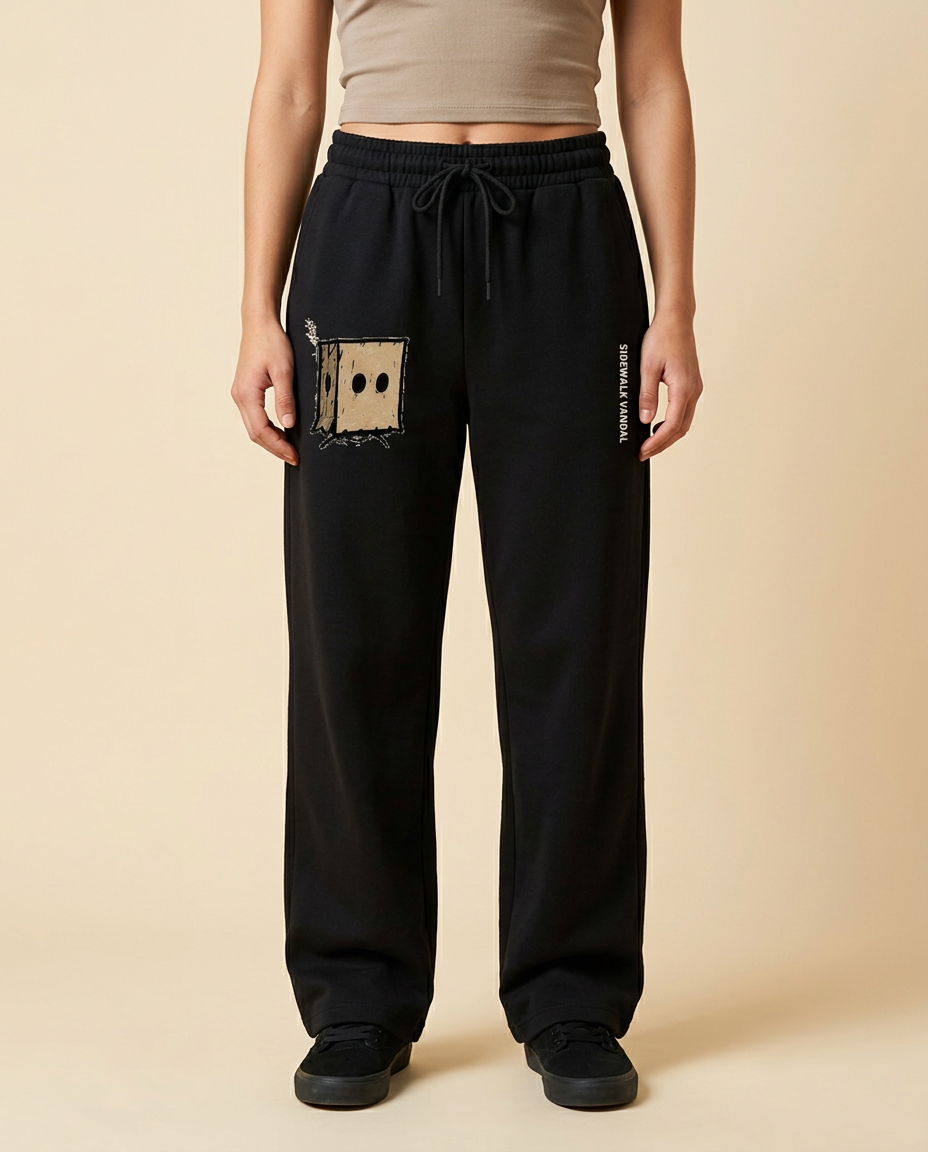 Box Head Thigh Wide-Leg Joggers — Black