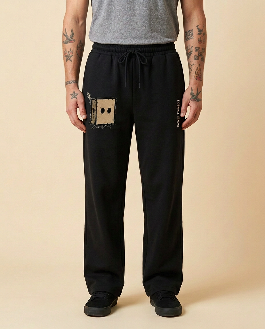 Box Head Logo Wide-Leg Joggers — Black
