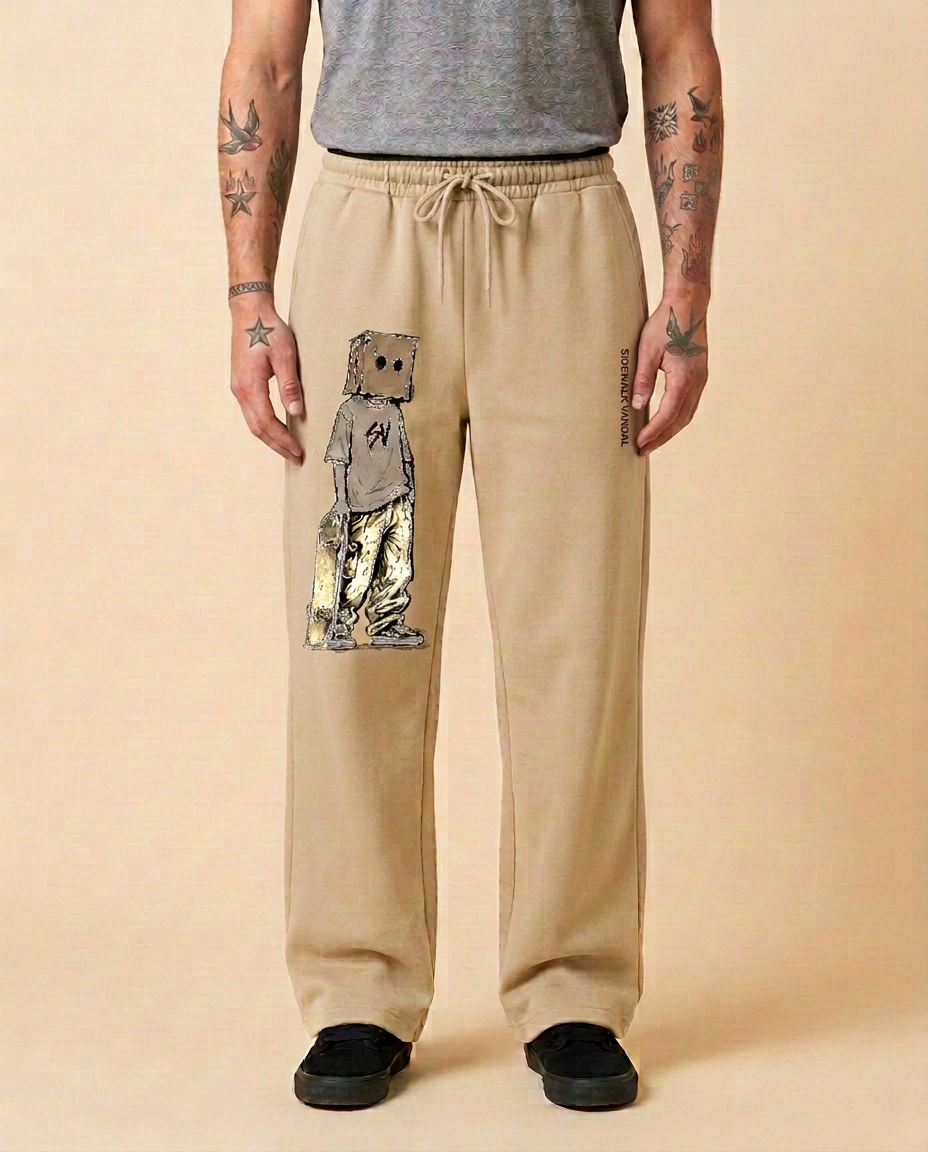 Box Head Skater Wide-Leg Joggers — Sand