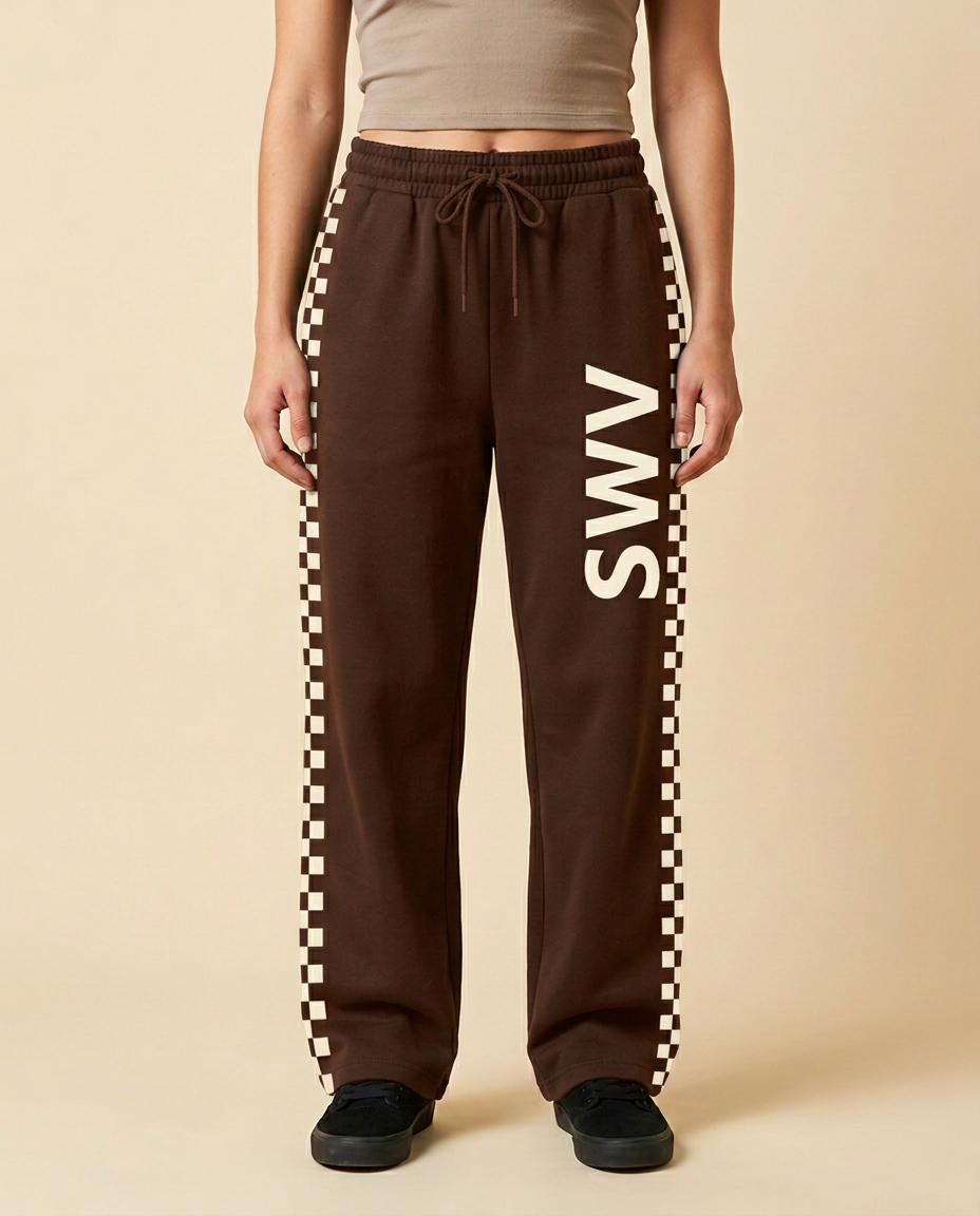 Cocoa Check Wide-Leg Joggers — Cocoa