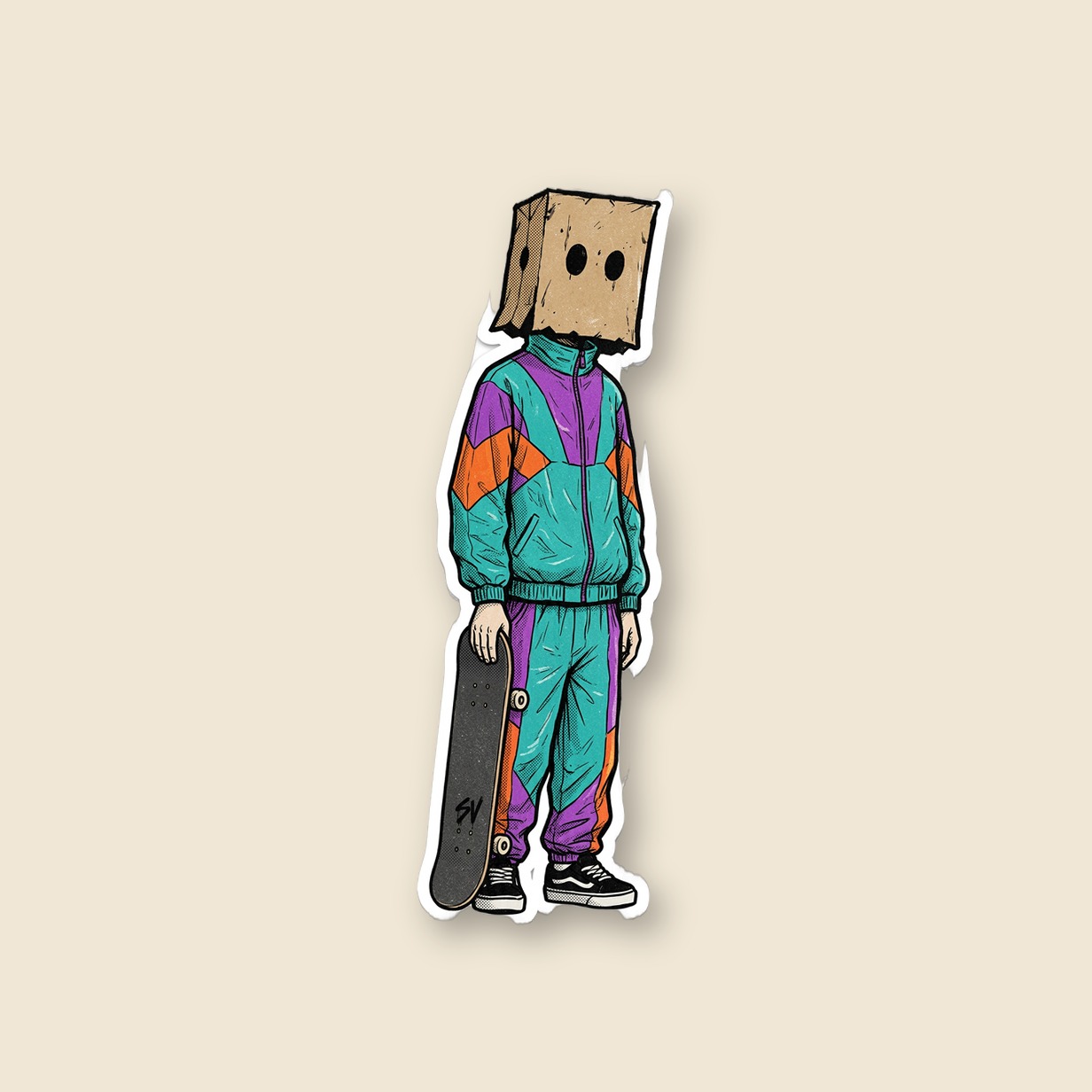 Box Head Shell Suit Sticker — Box Head