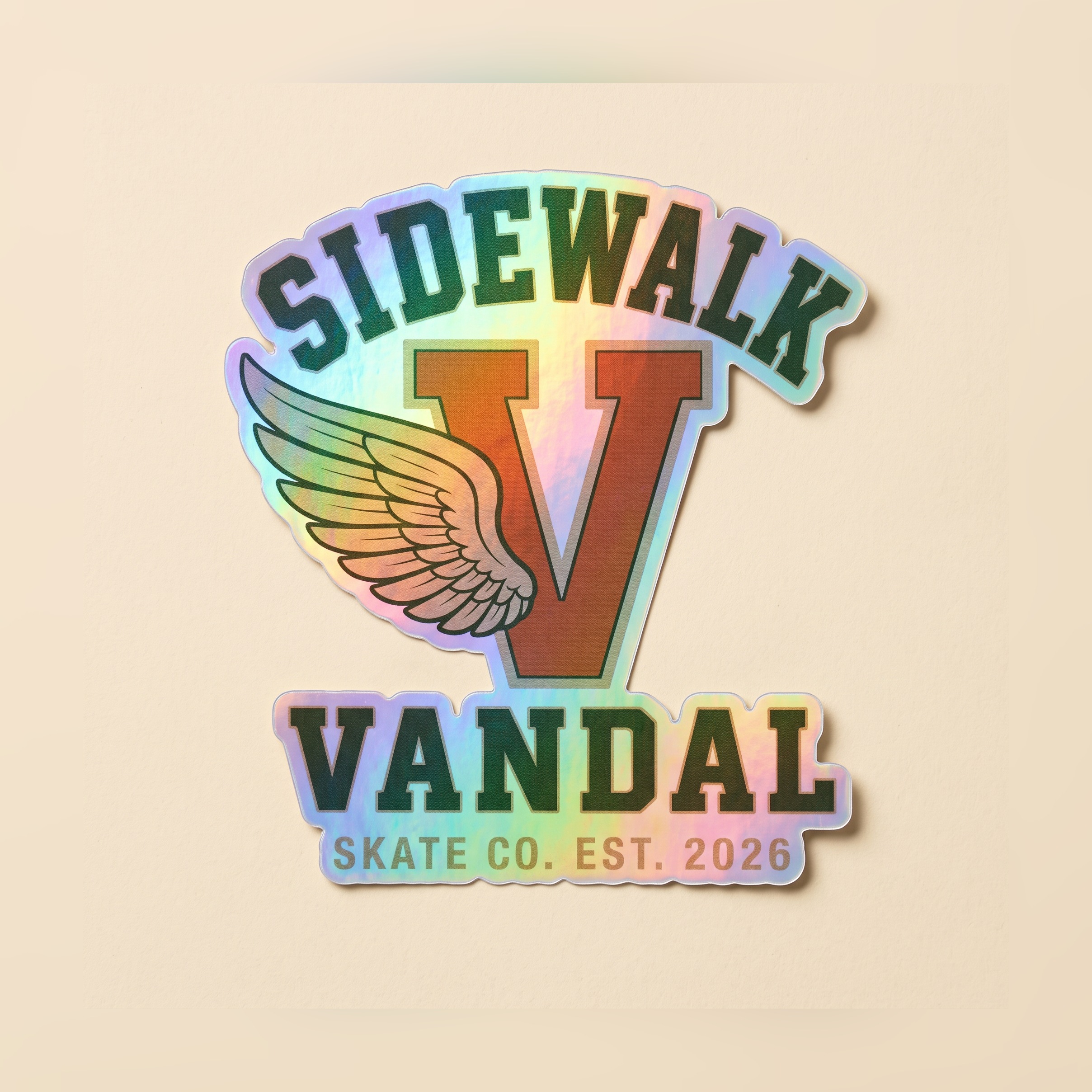 Varsity Wing V Holo Sticker — Rainbow Foil