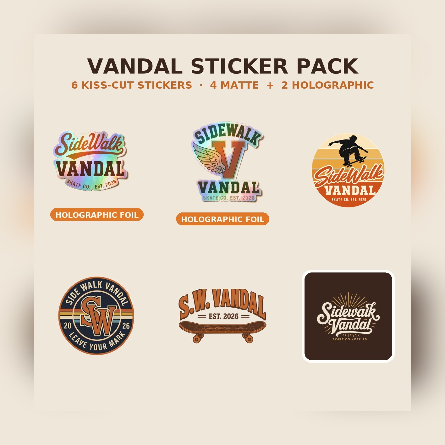 Vandal Sticker Pack — 6-Pack · 2 Holographic