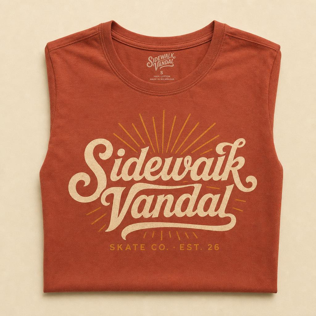 SideWalk Vandal Sunburst Script Tee — Heather Clay